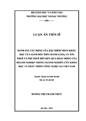 Đánh giá tác động của đặc điểm nhân khẩu học của giám đốc điều hành ceo ưu đãi thuế và phi thuế đến kết quả hoạt động của doanh nghiệp trong ngành nghiên cứu khoa học và phát