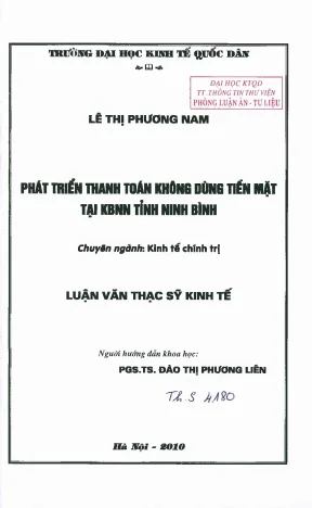 Phát triển thanh toán không dùng tiền mặt tại kho bạc nhà nước tỉnh ninh bình