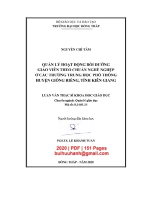 Quản lý hoạt động bồi dưỡng giáo viên theo chuẩn nghề nghiệp ở các trường trung học phổ thông huyện giồng riềng tỉnh kiên giang