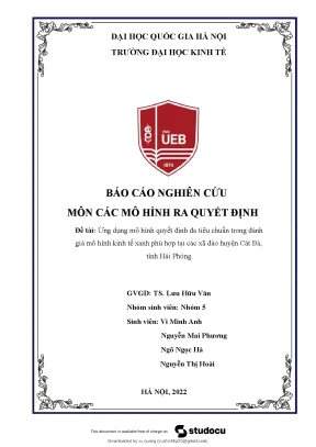 Ứng dụng mô hình quyết định đa tiêu chuẩn trong đánh giá mô hình kinh tế xanh phù hợp tại các xã đảo huyện cát bà tỉnh hải phòng
