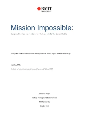 Masters thesis of design mission impossible design manufacture of a solar car that appeals to the general public