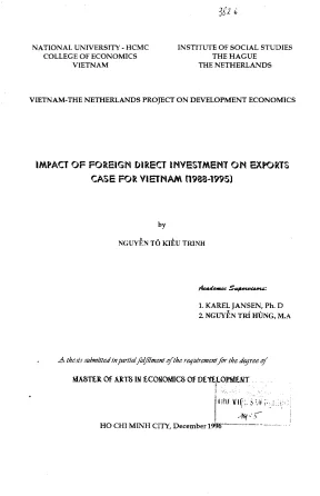 Impact of foreign direct investment on exports case for vietnam 1988 1995