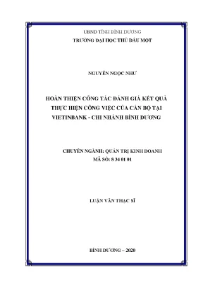 Hoàn thiện công tác đánh giá kết quả thực hiện công việc của cán bộ tại vietinbank chi nhánh bình dương