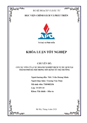 Chuyên ngành tài chính doanh nghiệp cơ cấu vốn của các doanh nghiệp dịch vụ du lịch tại thành phố hà nội trong nền kinh tế thị trường