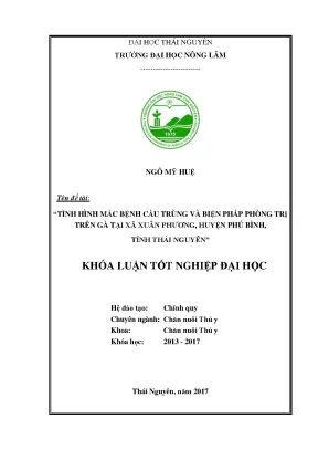 Luận văn tình hình mắc bệnh cầu trùng và biện pháp phòng trị trên gà tại xã xuân phương huyện phú bình tỉnh thái nguyên