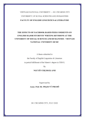 The effects of facebook based peer comments on english major students witing revisions at the university of social sciences and humanities vietnam national university hcmc ma