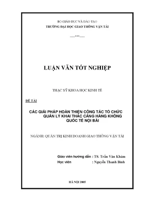Các giải pháp hoàn thiện công tác tổ chức quản lý khai thác cảng hàng không quốc tế nội bài