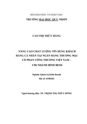 Nâng cao chất lượng tín dụng khách hàng cá nhân tại ngân hàng thương mại cổ phần công thương việt nam chi nhánh bình định