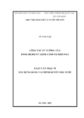 Công tác tư tưởng của đảng bộ bộ tư lệnh cảnh vệ hiện nay