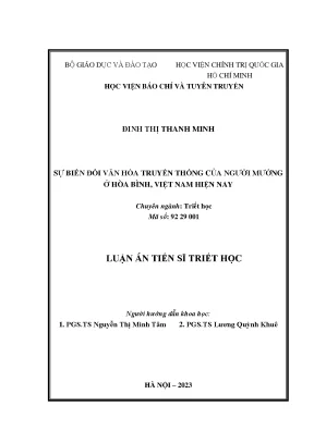 Sự biến đổi văn hóa truyền thống của người mường ở hòa bình việt nam hiện nay