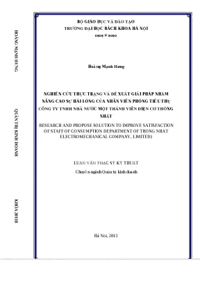 Nghiên cứu thực trạng và đề xuất giải pháp nhằm nang cao sự hài lòng của nhân viên phòng tiêu thụ công ty tnhh nhà nước một thành viên điện cơ thống nhất