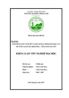 Luận văn tình hình chăn nuôi dê và một số đặc điểm sinh học của dê nuôi tại huyện định hóa tỉnh thái nguyên