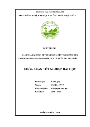 Đánh giá đa dạng di truyền của một số giống dứa thơm pandanus amaryllifolius roxb ở khu vực miền núi phía bắc
