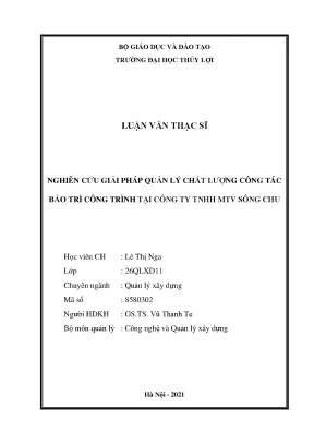 Nghiên cứu giải pháp quản lý chất lượng công tác bảo trì công trình tại công ty tnhh mtv sông chu