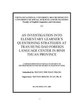 An investigation into elementary learners questioning strategies at tran hung dao foreign language center in binh thuan province m a 60 14 10