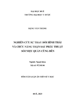 Tóm tắt nghiên cứu sự thay đổi hình thái và chức năng thận sau phẫu thuật sỏi niệu quản cùng bên