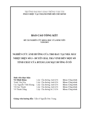 Nghiên cứu ảnh hưởng của tro bay tại nhà máy nhiệt điện số 3 duyên hải trà vinh đến một số tính chất của btxm làm mặt đường ô tô đề tài nghiên cứu khoa học sinh viên