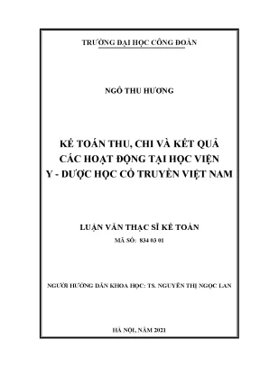 Kế toán thu chi và kết quả các hoạt động tại học viện y dược học cổ truyền việt nam