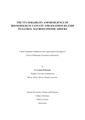 Doctoral thesis of philosophy the vulnerability and resilience of households in vanuatu and solomon islands to global macroeconomic shocks