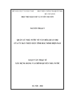Quản lý nhà nước về văn hóa quan họ của ủy ban nhân dân tỉnh bắc ninh hiện nay