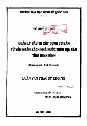 Quản lý đầu tư xây dựng cơ bản từ vốn ngân sách nhà nước trên địa bàn tỉnh ninh bình