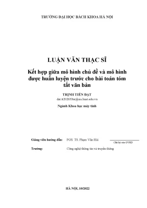 Kết hợp giữa mô hình chủ đề và mô hình được huấn luyện trước cho bài toán tóm tắt văn bản