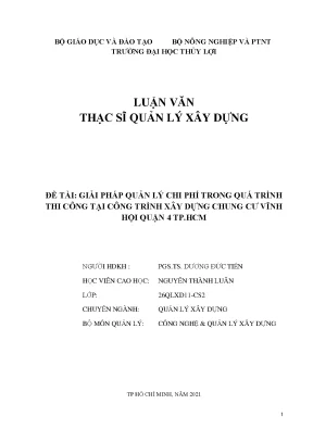 Giải pháp quản lý chi phí trong quá trình thi công tại công trình xây dựng chung cư vĩnh hội quận 4 thành phố hồ chí minh