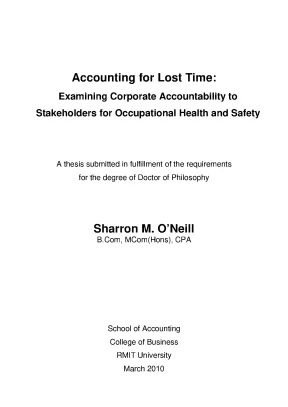 Doctoral thesis of philosophy accounting for lost time examining corporate accountability to stakeholders for occupational health and safety