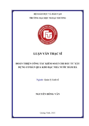 Hoàn thiện công tác kiểm soát chi đầu tư xây dựng cơ bản qua kho bạc nhà nước đầm hà
