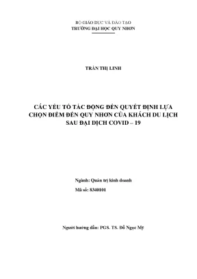 Các yếu tố tác động đến quyết định lựa chọn điểm đến quy nhơn của khách du lịch sau đại dịch covid 19