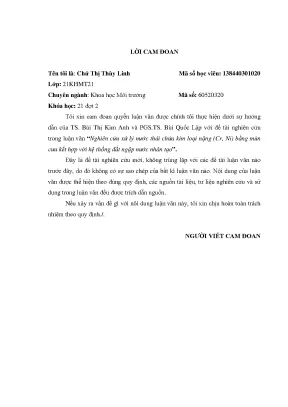Nghiên cứu xử lý nước thải chứa kim loại nặng cr ni bằng mùn cưa kết hợp với hệ thống đất ngập nước nhân tạo