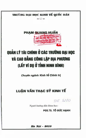 Quản lý tài chính ở các trường đại học và cao đẳng công lập địa phương lấy ví dụ ở tỉnh ninh bình