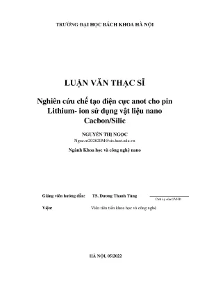 Nghiên cứu chế tạo điện cực anot cho pin lithium ion sử dụng vật liệu nano cacbon silic