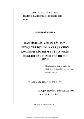 Phân tích các yếu tố tác động đến quyết định mua và lựa chọn loại hình bảo hiểm y tế tư nhân ở người dân thành phố hồ chíminh