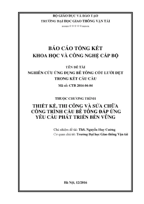Nghiên cứu chế tạo bê tông hạt mịn từ cát biển sử dụng với cốt lưới dệt cho các công trình biển cấp trường