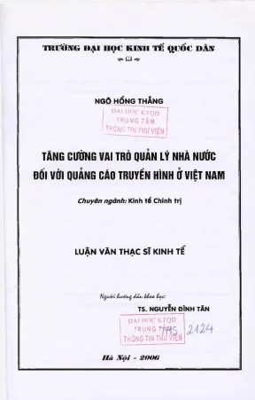 Tăng cường vai trò quản lý nhà nước đối với quảng cáo truyền hình ở việt nam