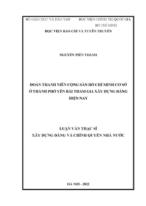 Đoàn thanh niên cộng sản hồ chí minh cơ sở ở thành phố yên bái tham gia xây dựng đảng hiện nay