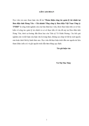 Hoàn thiện công tác quản lý tài chính tại bưu điện tỉnh hưng yên chi nhánh tổng công ty bưu điện việt nam công ty tnhh