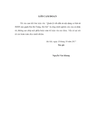 Quản lý vốn đầu tư xây dựng cơ bản từ ngân sách nhà nước của quận hai bà trưng hà nội
