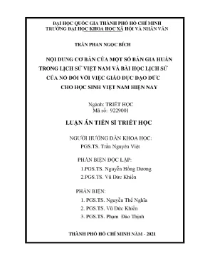 Nội dung cơ bản của một số bản gia huấn trong lịch sử việt nam và bài học lịch sử của nó đối với việc giáo dục đạo đức cho học sinh việt nam hiện nay