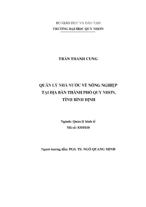 Quản lý nhà nước về nông nghiệp tại địa bàn thành phố quy nhơn tỉnh bình định