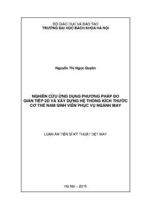 Nghiên cứu ứng dụng phương pháp đo gián tiếp 2d và xây dựng hệ thống kích thước cơ thể nam sinh viên phục vụ ngành may