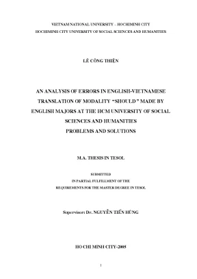 An analysis of errors in english vietnamese translation of modality should made by english majors at the hcm university of social sciences and humanities problems and solu