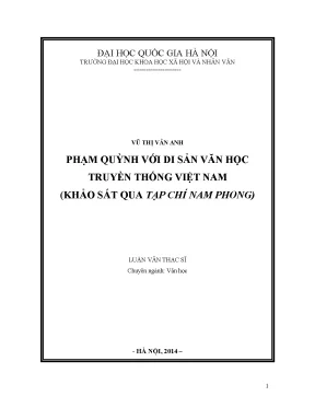 Phạm quỳnh với di sản văn học truyền thống việt nam khảo sát qua tạp chí nam phong