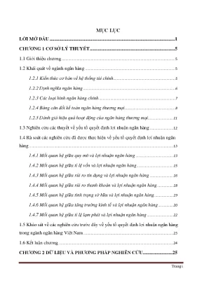 Đề tài nghiên cứu khoa học cấp trường nghiên cứu xác định các yếu tố ảnh hưởng đến chỉ số lợi nhuận của các ngân hàng thương mại việt nam