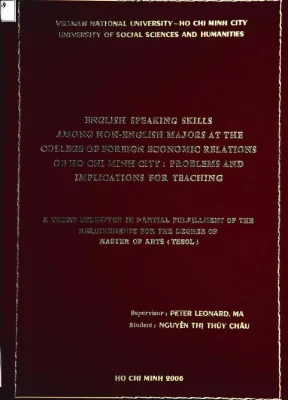 English speaking skills among non english majors at the college of foreign economic relations of ho chi minh city problems and implications for teaching