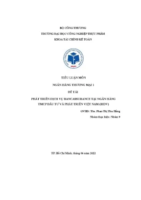 Đề tài phát triển dịch vụ bancassurance tại ngân hàng tmcp đầu tư và phát triển việt nam bidv