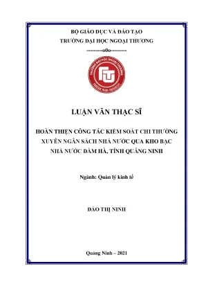 Hoàn thiện công tác kiểm soát chi thường xuyên ngân sách nhà nước qua kho bạc nhà nước đầm hà tỉnh quảng ninh