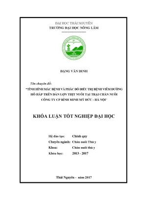 Luận văn tình hình mắc bệnh và phác đồ điều trị bệnh viêm đường hô hấp trên đàn lợn thịt nuôi tại trại chăn nuôi công ty cp bình minh huyện mỹ đức
