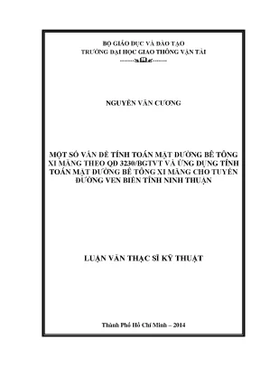 Một số vấn đề tính toán mặt đường bê tông xi măng theo qđ 3230 bgtvt và ứng dụng tính toán mặt đường bê tông xi măng cho tuyến đường ven biển tỉnh ninh thuận